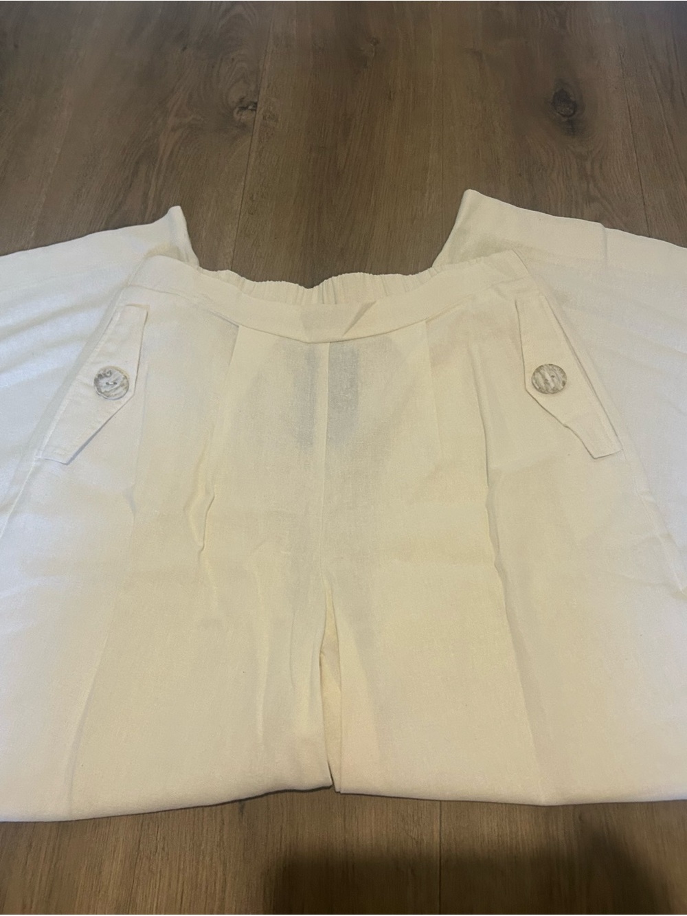 Final Touch Women's Off-White Wide-Leg Trousers with Button Tabs